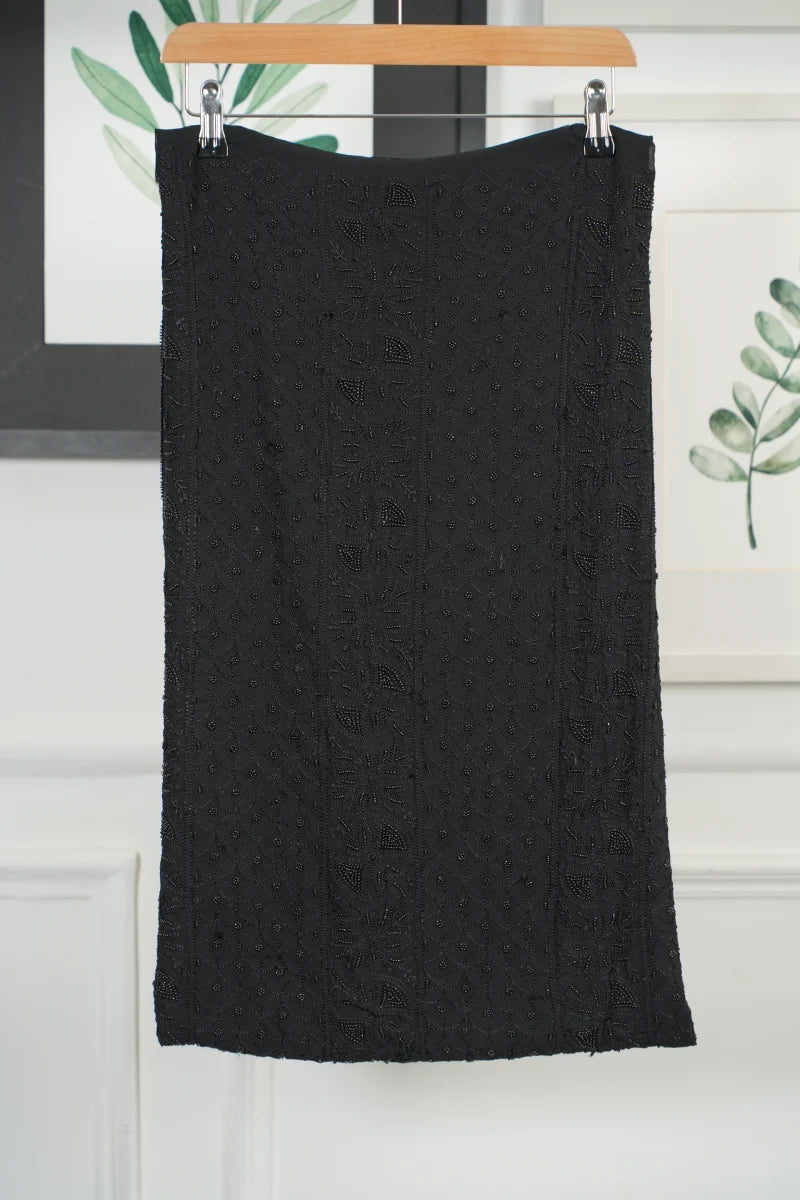 Black Pure Georgette Chikankari Unstitched Kurta Piece with Dupatta