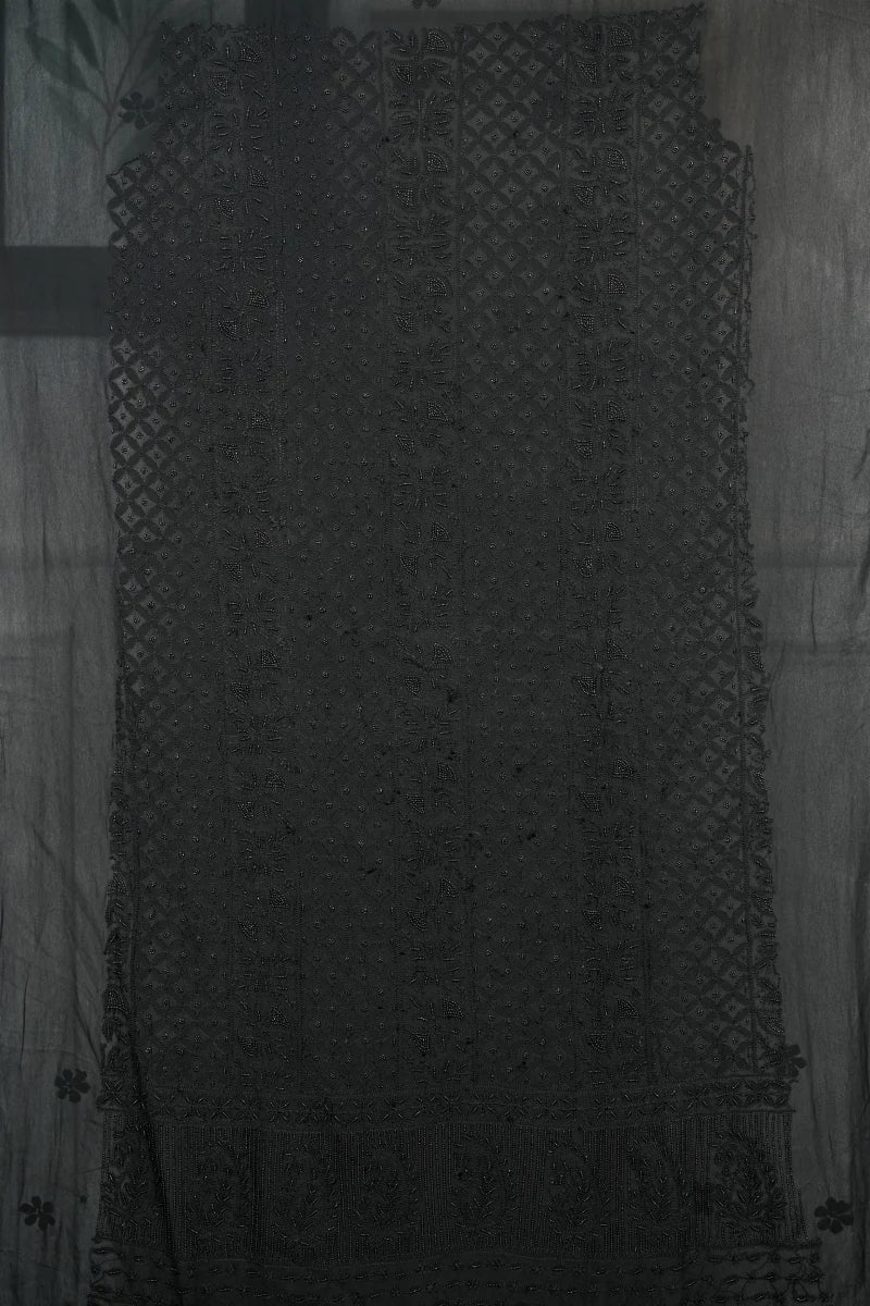 Black Pure Georgette Chikankari Unstitched Kurta Piece with Dupatta