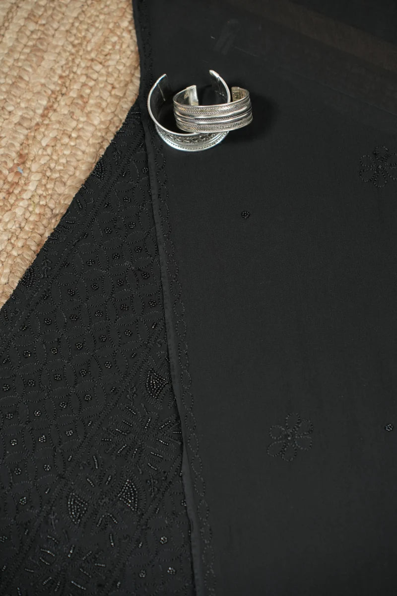 Black Pure Georgette Chikankari Unstitched Kurta Piece with Dupatta