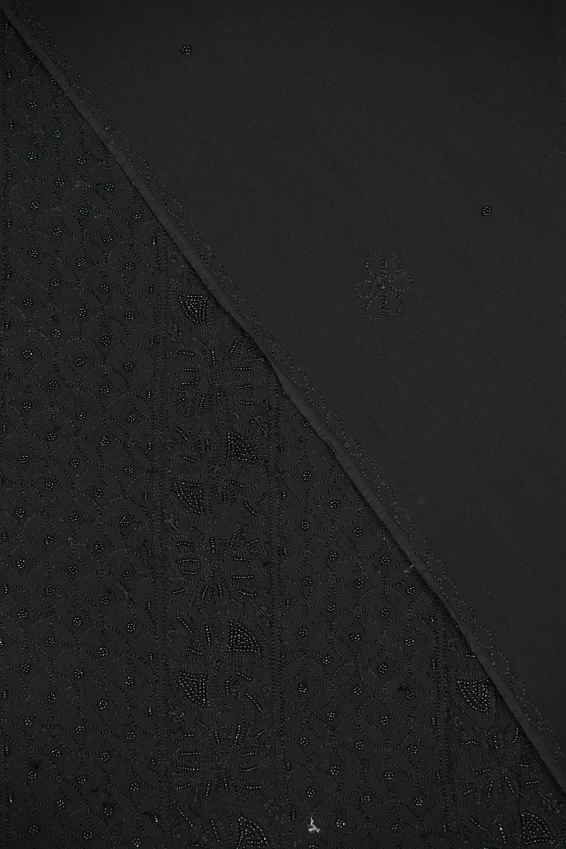 Black Pure Georgette Chikankari Unstitched Kurta Piece with Dupatta