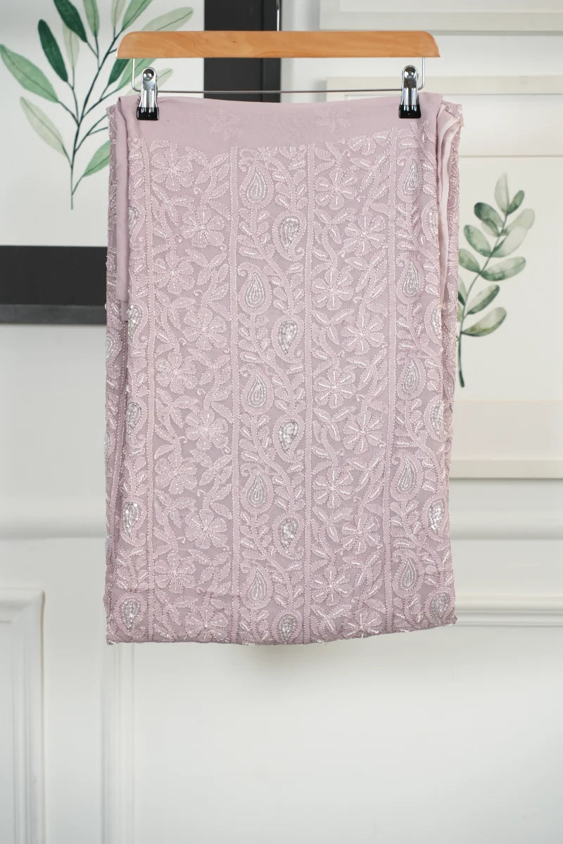 Mauve Pink Pure Georgette Chikankari Unstitched Kurta Piece with Dupatta