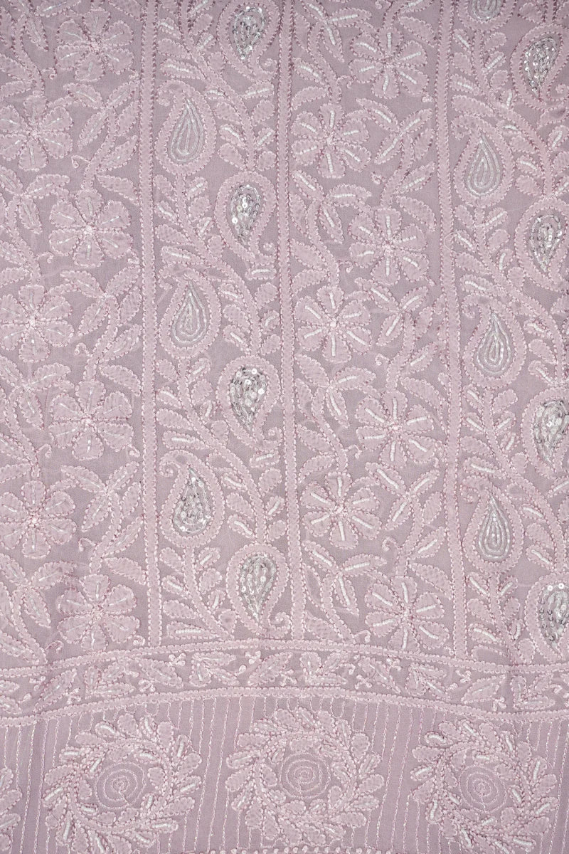 Mauve Pink Pure Georgette Chikankari Unstitched Kurta Piece with Dupatta