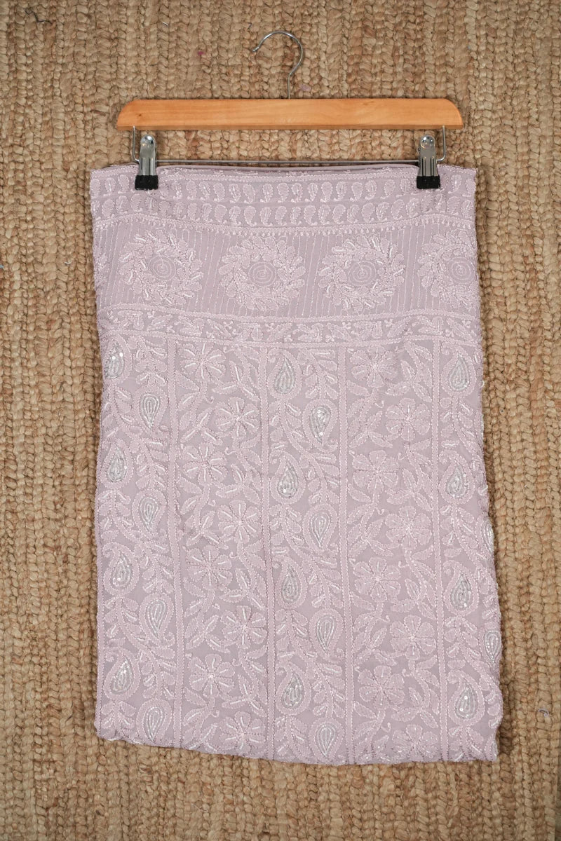 Mauve Pink Pure Georgette Chikankari Unstitched Kurta Piece with Dupatta