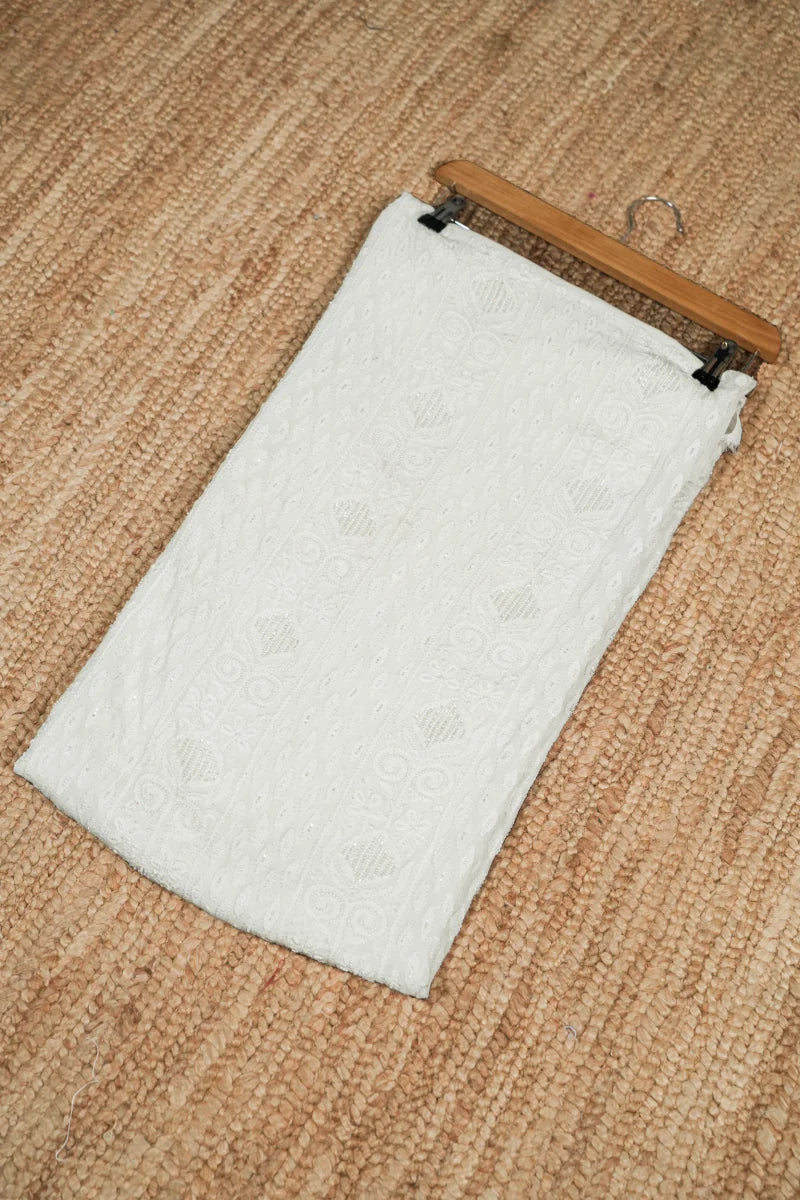 Pure White Pure Georgette Chikankari Unstitched Kurta Piece with Dupatta