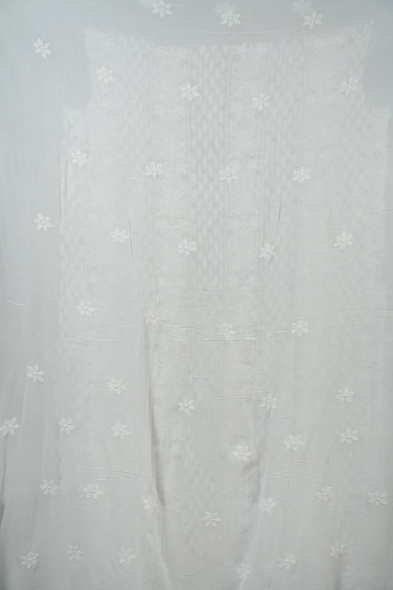 Pure White Pure Georgette Chikankari Unstitched Kurta Piece with Dupatta