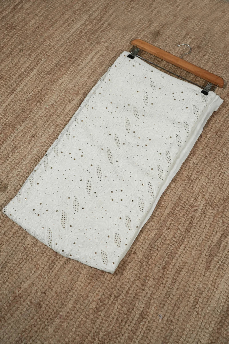 Pure White Pure Georgette Chikankari Unstitched Kurta Piece with Dupatta (Dyeable Fabric)