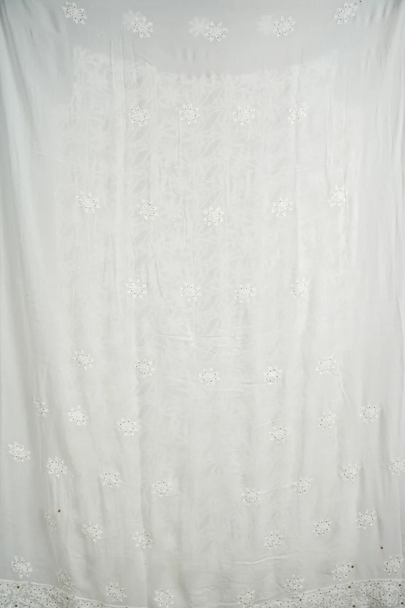 Pure White Pure Georgette Chikankari Unstitched Kurta Piece with Dupatta (Dyeable Fabric)
