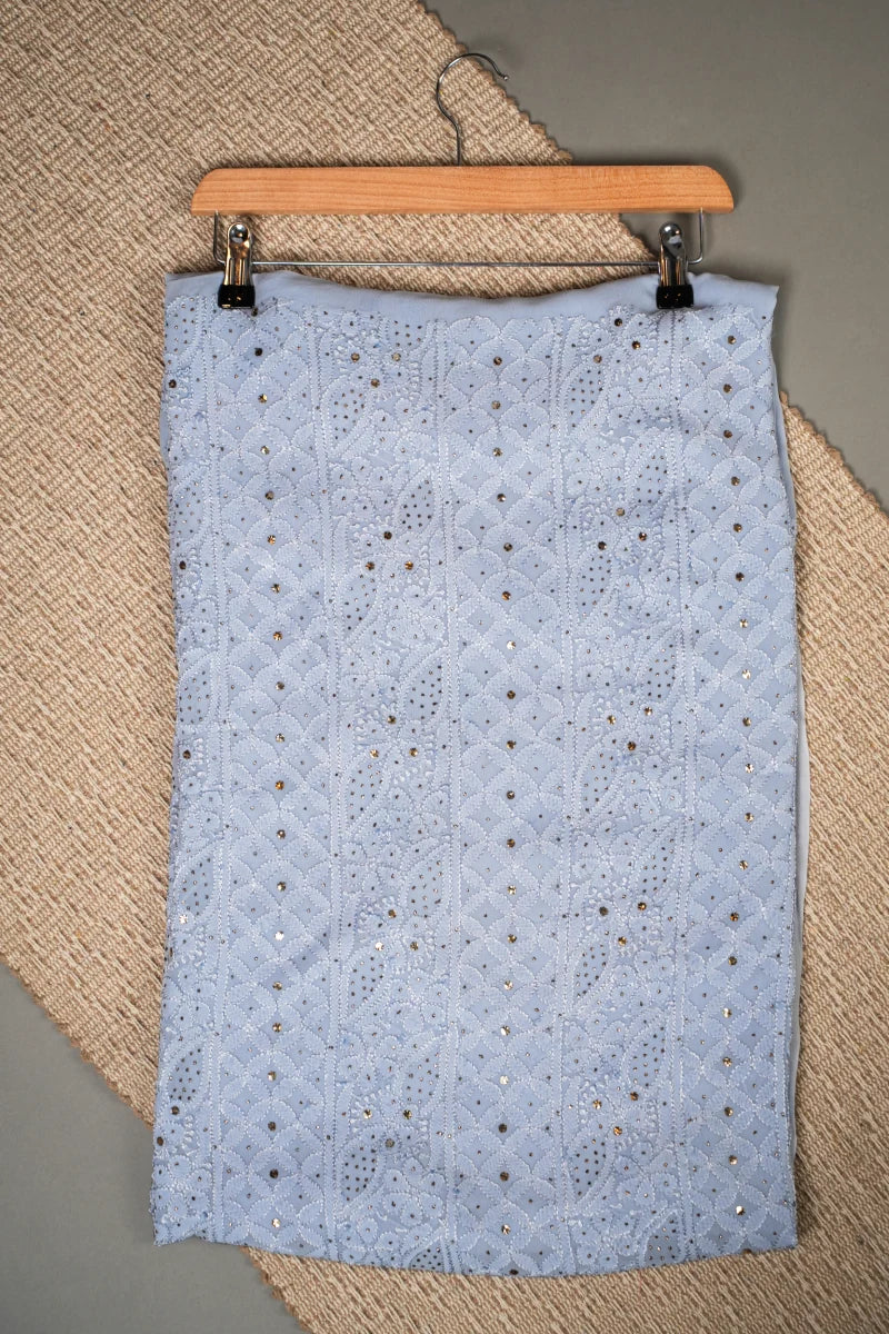 Bluish Grey Pure Georgette Chikankari Unstitched Kurta Piece with Dupatta