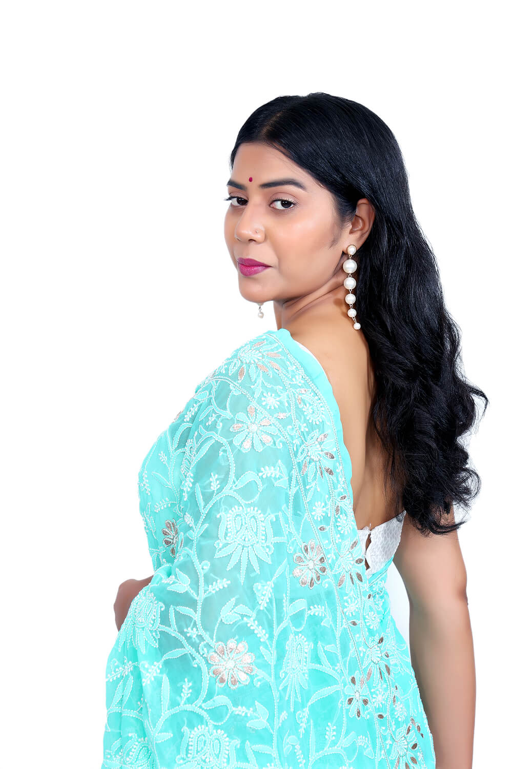 Mint Green Georgette Saree with Gotapatti Chikankari Embroidery
