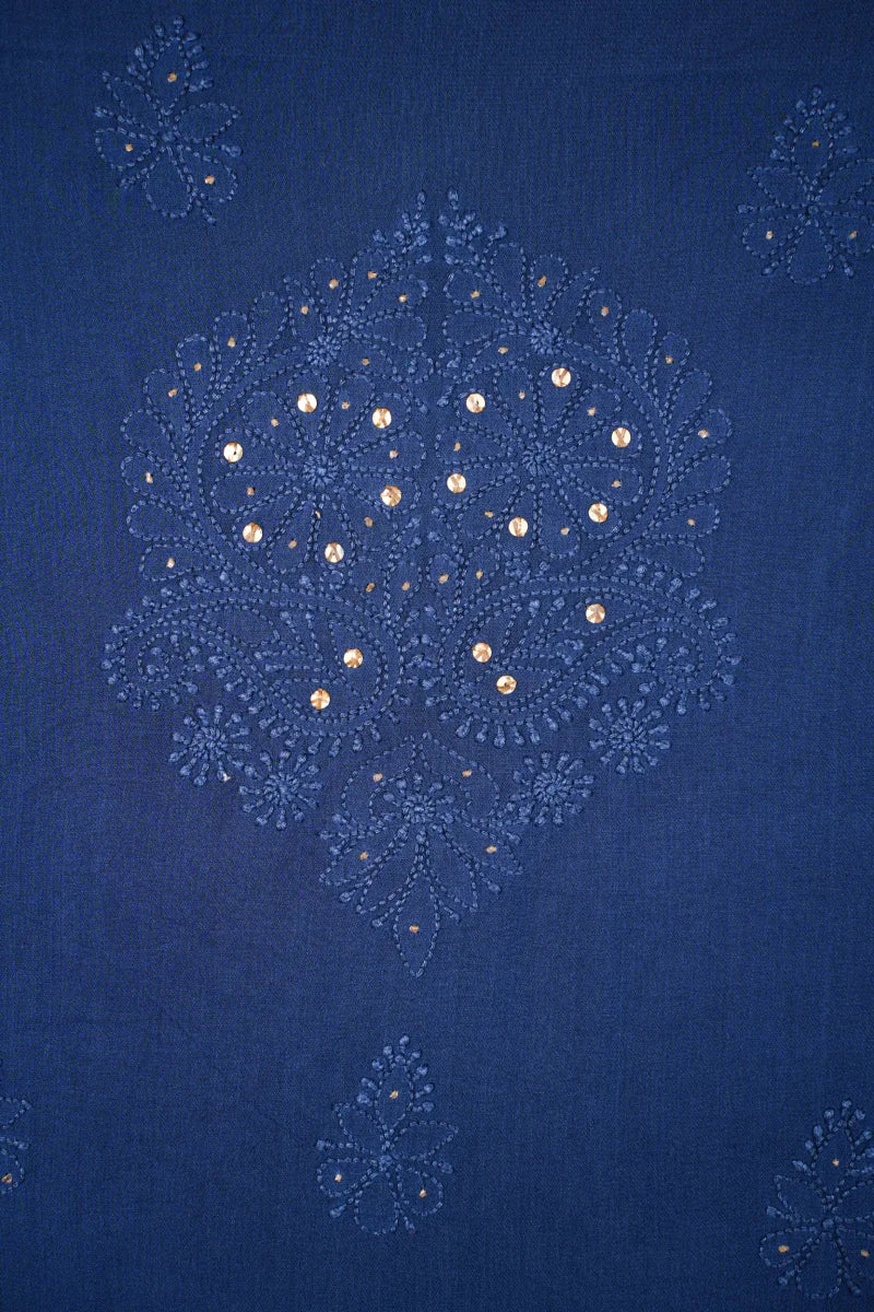 Indigo Blue Pure Georgette Chikankari Unstitched Kurta Piece with Dupatta