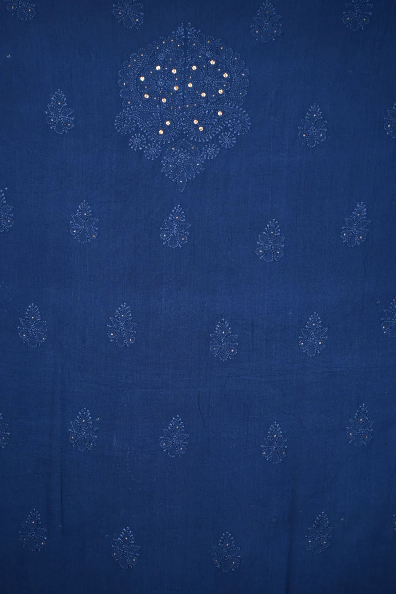 Indigo Blue Pure Georgette Chikankari Unstitched Kurta Piece with Dupatta