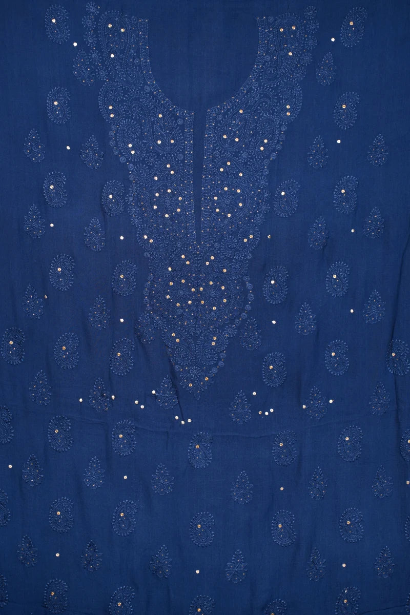 Indigo Blue Pure Georgette Chikankari Unstitched Kurta Piece with Dupatta