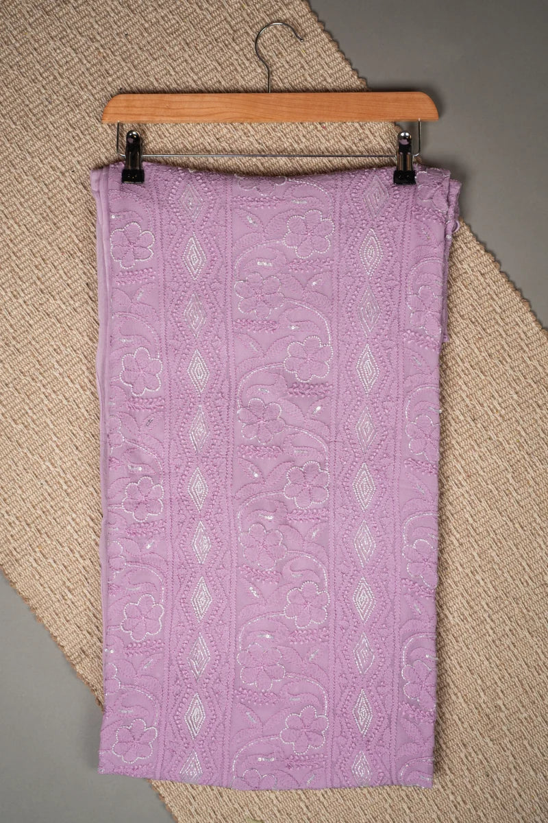Mauve Pink Pure Georgette Chikankari Unstitched Suit