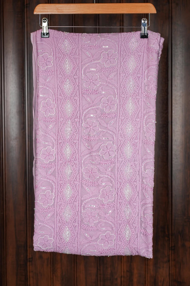 Mauve Pink Pure Georgette Chikankari Unstitched Suit