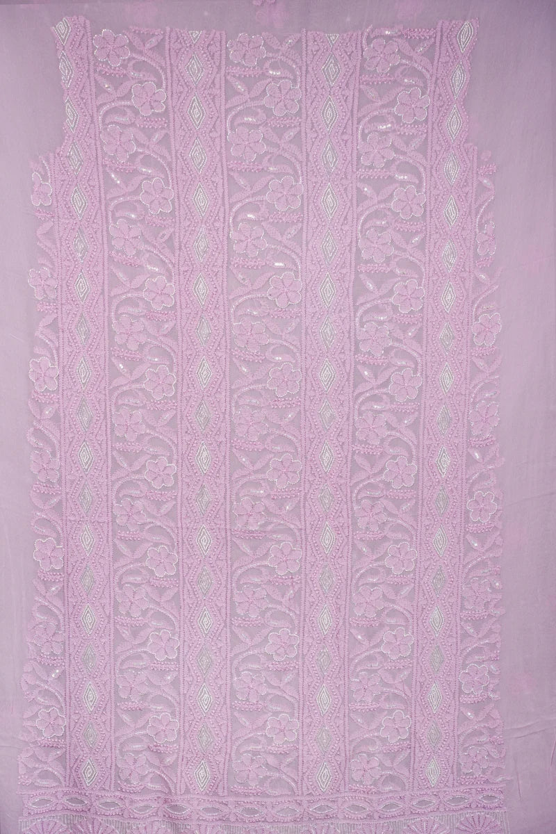 Mauve Pink Pure Georgette Chikankari Unstitched Suit