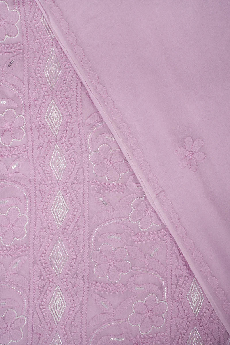Mauve Pink Pure Georgette Chikankari Unstitched Suit