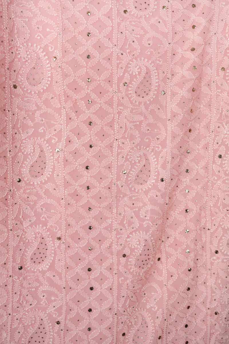 Peach Pure Georgette Chikankari Unstitched Kurta Piece with Dupatta