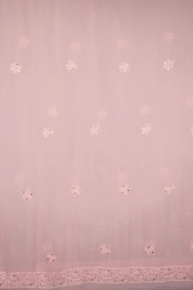 Peach Pure Georgette Chikankari Unstitched Kurta Piece with Dupatta