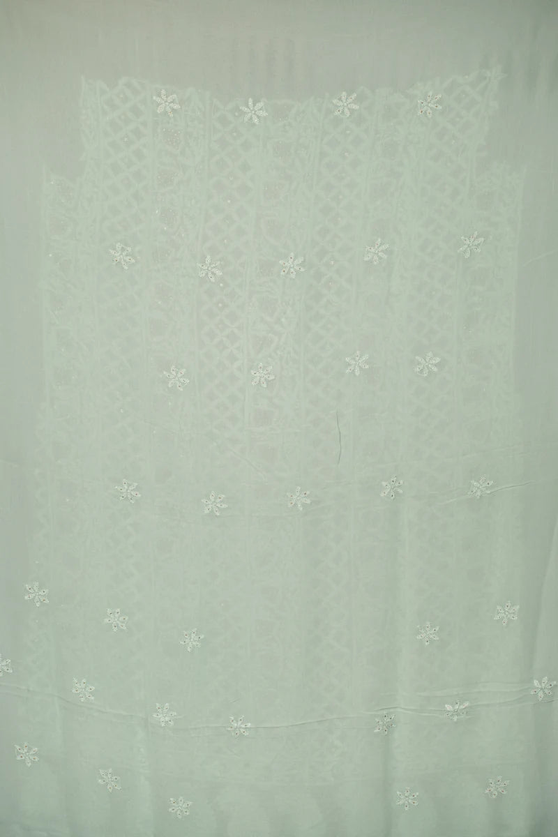 Pastel Green Pure Georgette Chikankari Unstitched Kurta Piece with Dupatta