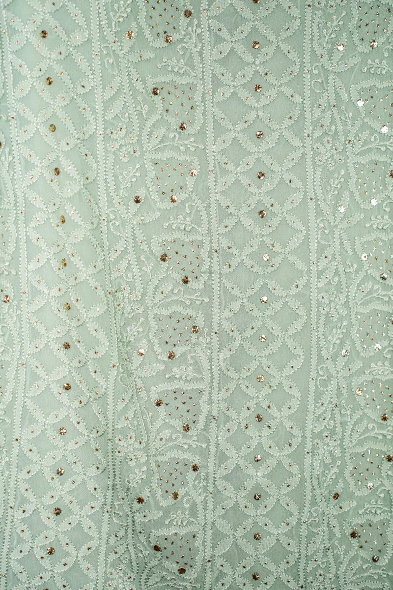 Pastel Green Pure Georgette Chikankari Unstitched Kurta Piece with Dupatta