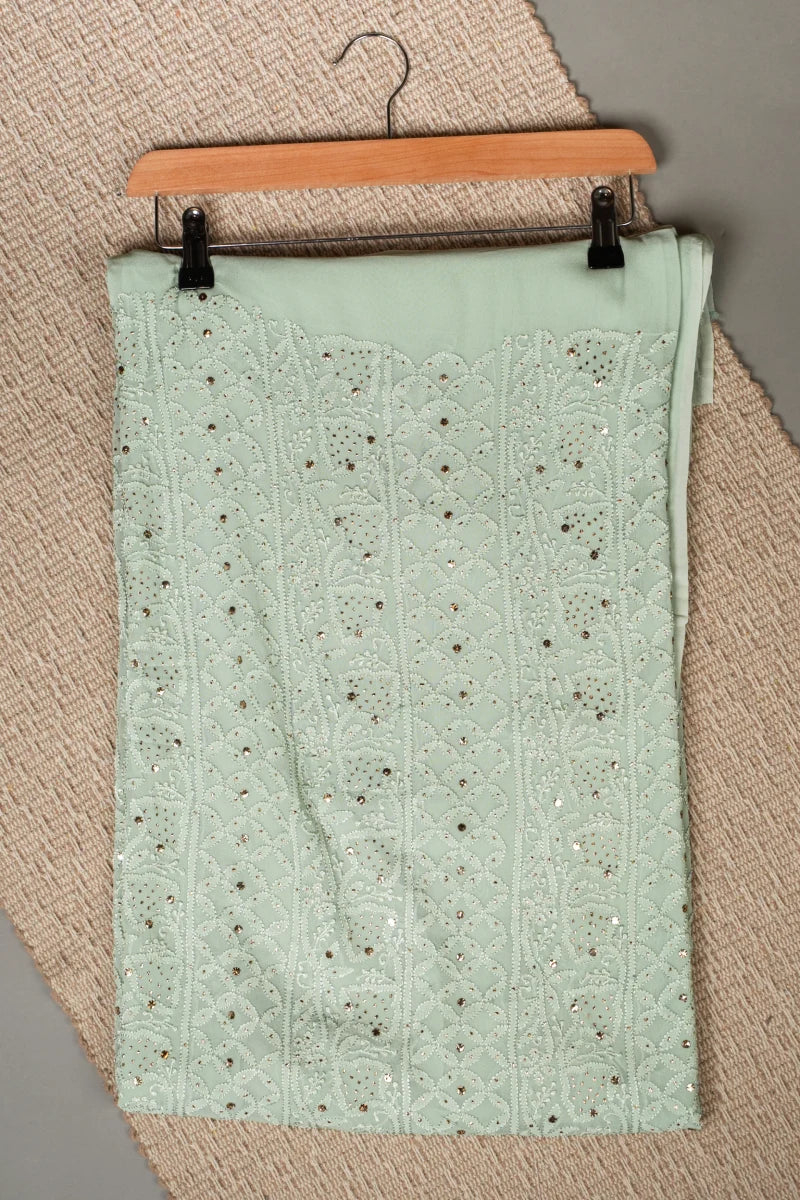 Pastel Green Pure Georgette Chikankari Unstitched Kurta Piece with Dupatta