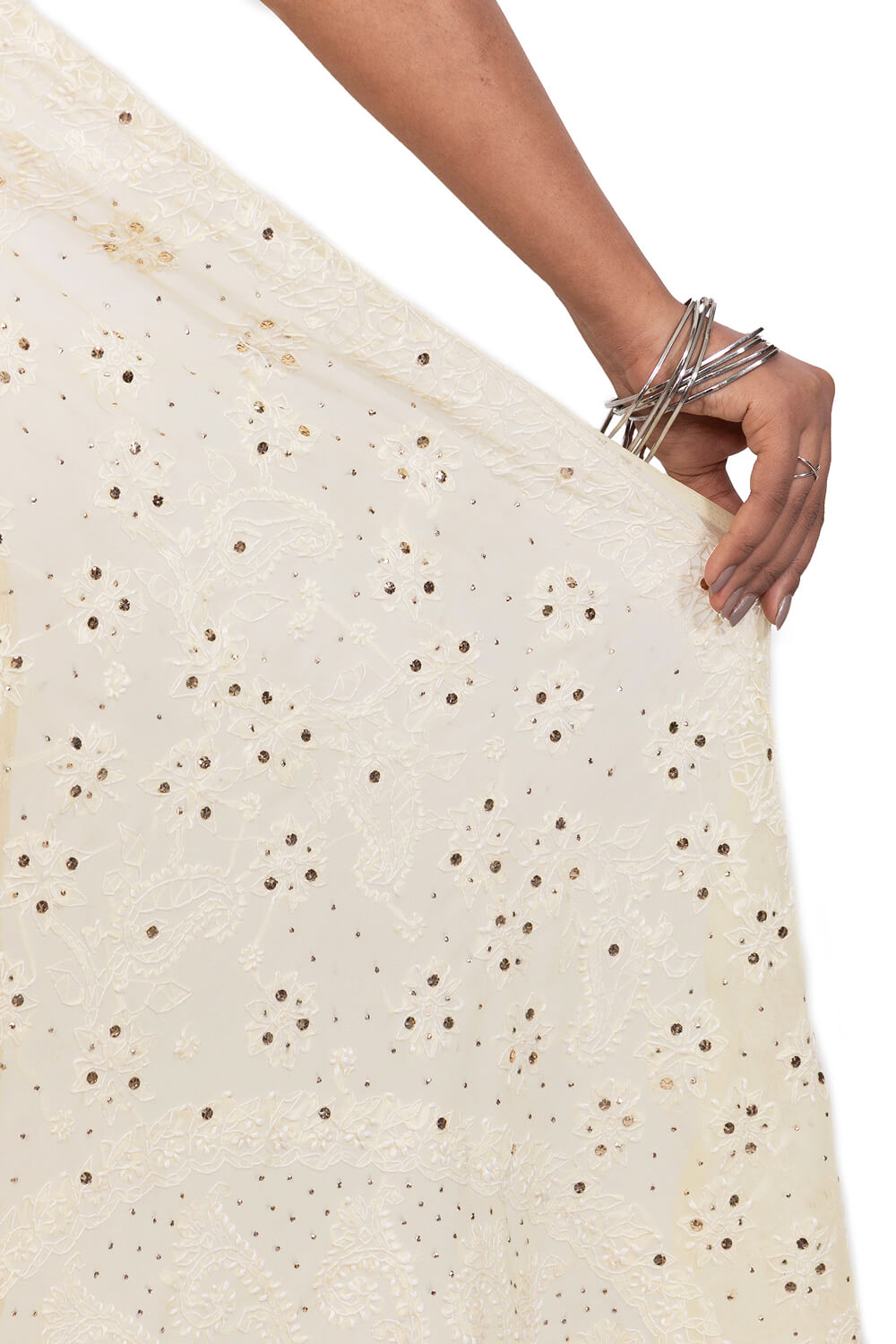 Pastel Yellow Georgette Chikankari Saree with Mukesh Work
