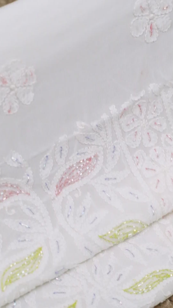 Blush Pink Faux Georgette Chikankari Kurta with Dupatta – White Thread Work