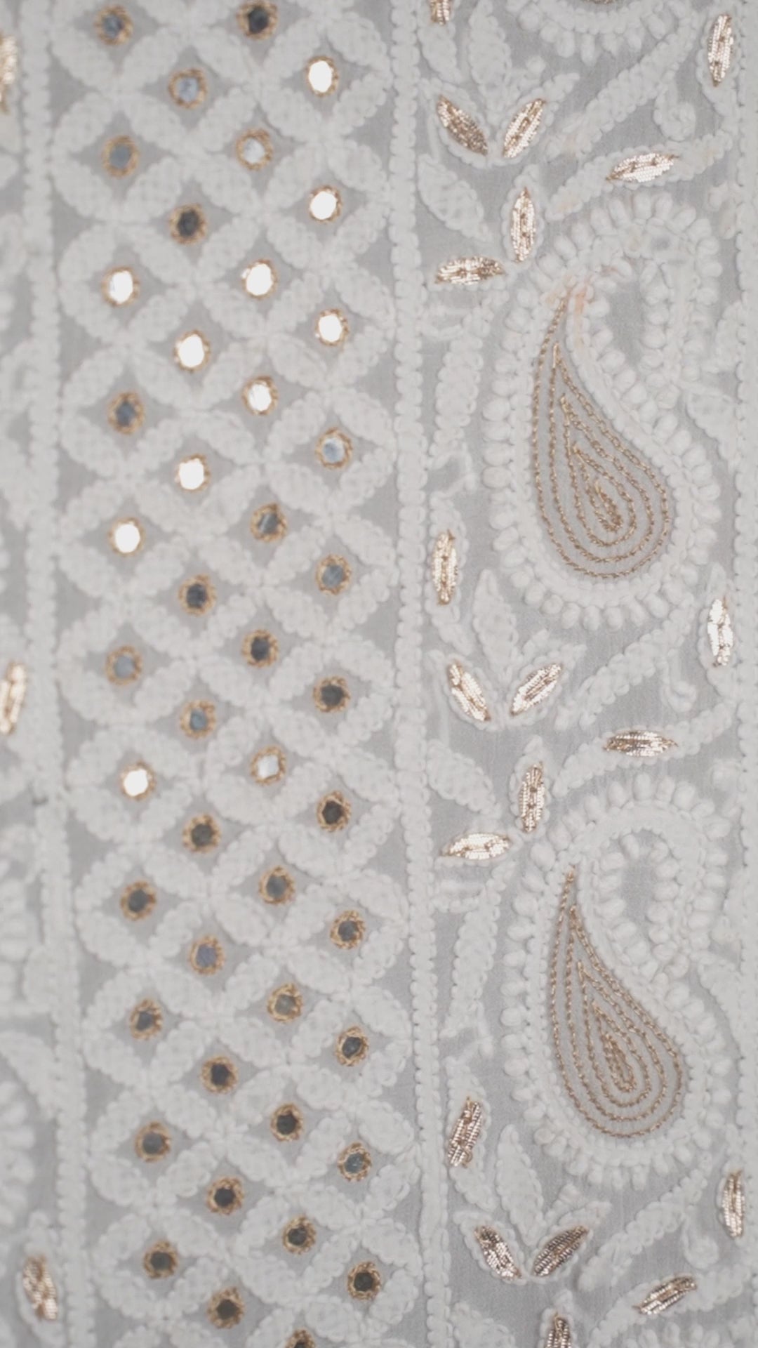 White Pure Georgette Chikankari Unstitched Kurta Dupatta Set with Gotapatti, Resham & Mirror Work