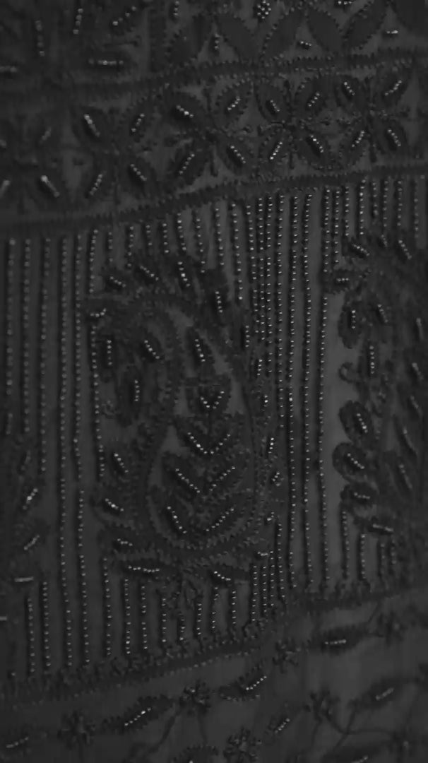 Black Pure Georgette Chikankari Unstitched Kurta Piece with Dupatta
