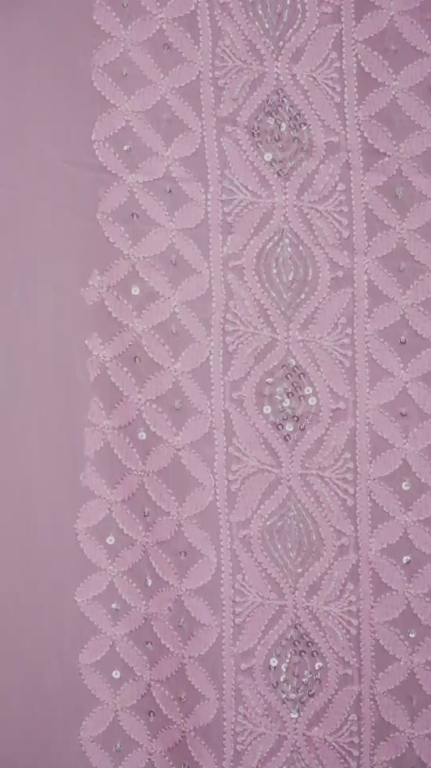 Baby Pink Pure Georgette Chikankari Unstitched Kurta Piece with Dupatta