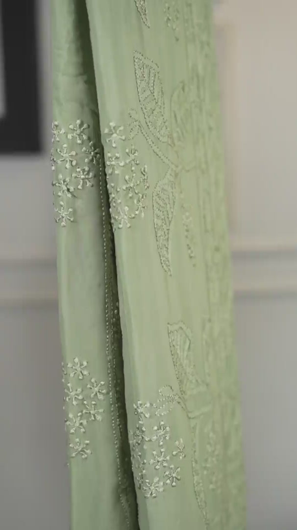 Sage Green Pure Georgette Saree with Resham Dhaga Work