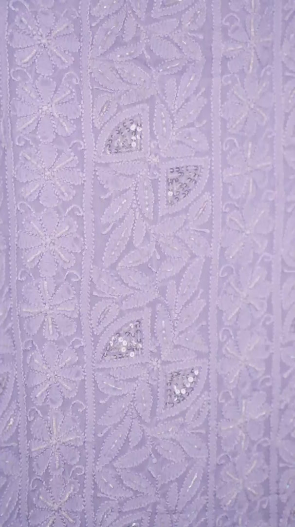 Lavender Pure Georgette Chikankari Unstitched Kurta Piece with Dupatta