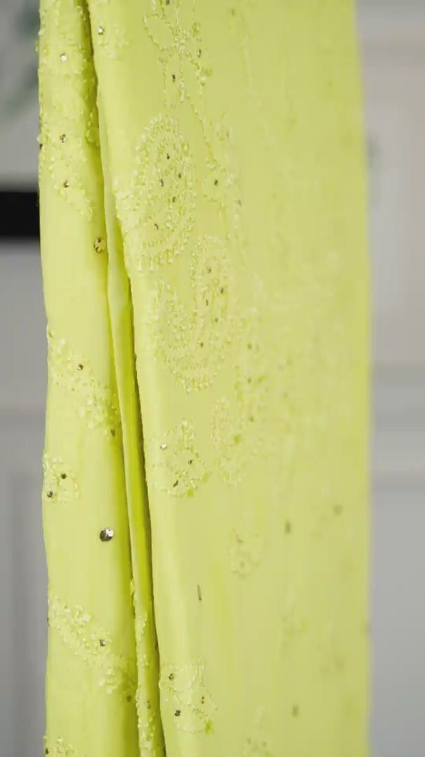 Lime Georgette Saree with Mukesh & Resham Dhaga Work