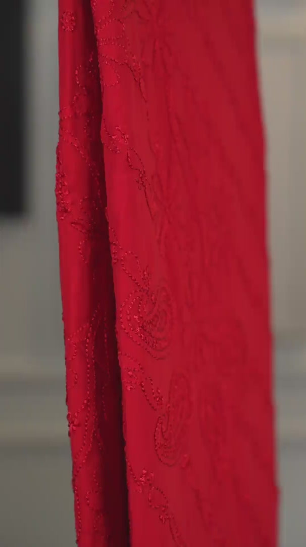 Fushia Red Chikankari with Resham Dhaga Work Georgette Saree with Unstitched Blouse
