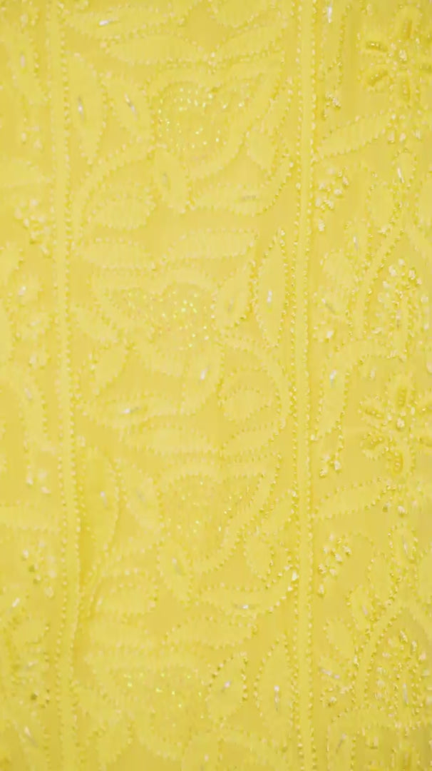Pastel Yellow Pure Georgette Chikankari Unstitched Kurta Piece with Dupatta