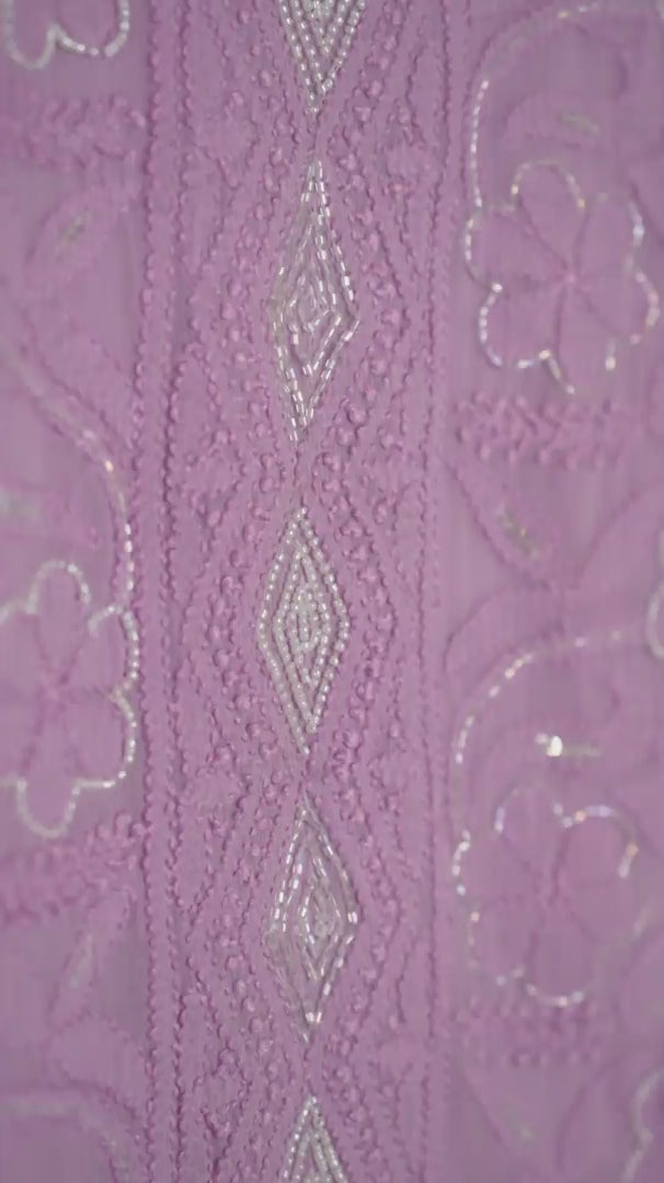 Mauve Pink Pure Georgette Chikankari Unstitched Suit