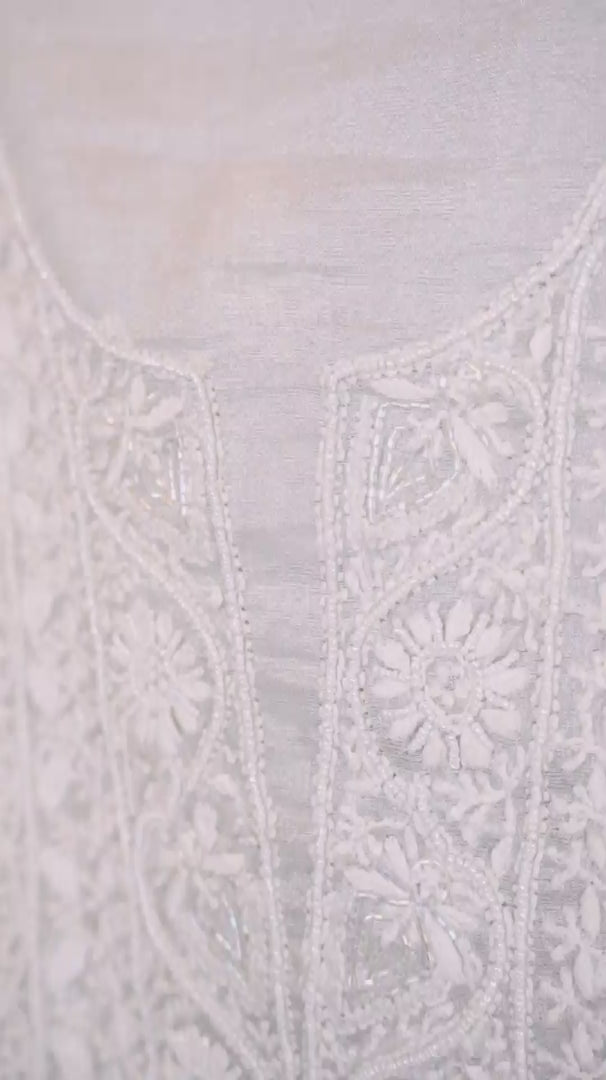 Grey Chikankari chanderi Unstitched Kurta Piece with Dupatta