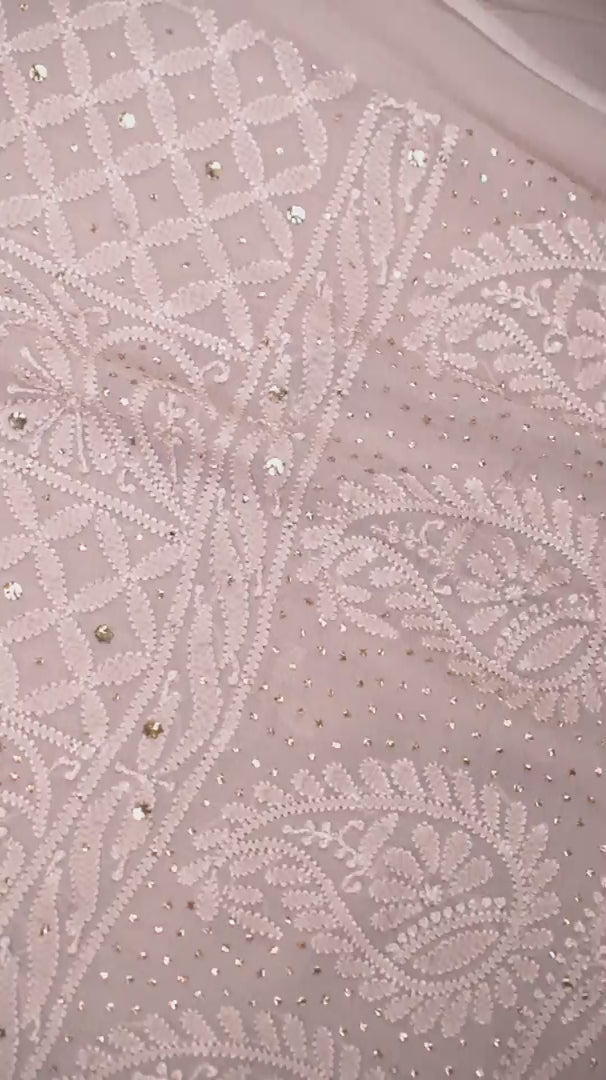 Pastel Skin Pure Georgette Chikankari Unstitched Kurta Piece with Dupatta
