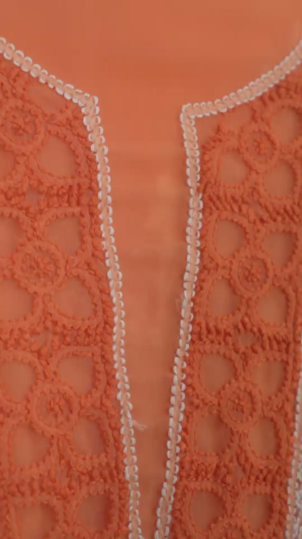 Orange Chikankari Georgette Unstitched Suit Set