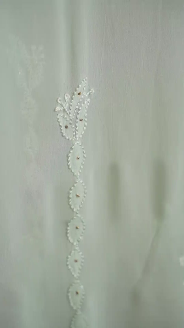Pastel Green Pure Georgette Chikankari Unstitched Kurta Piece with Dupatta