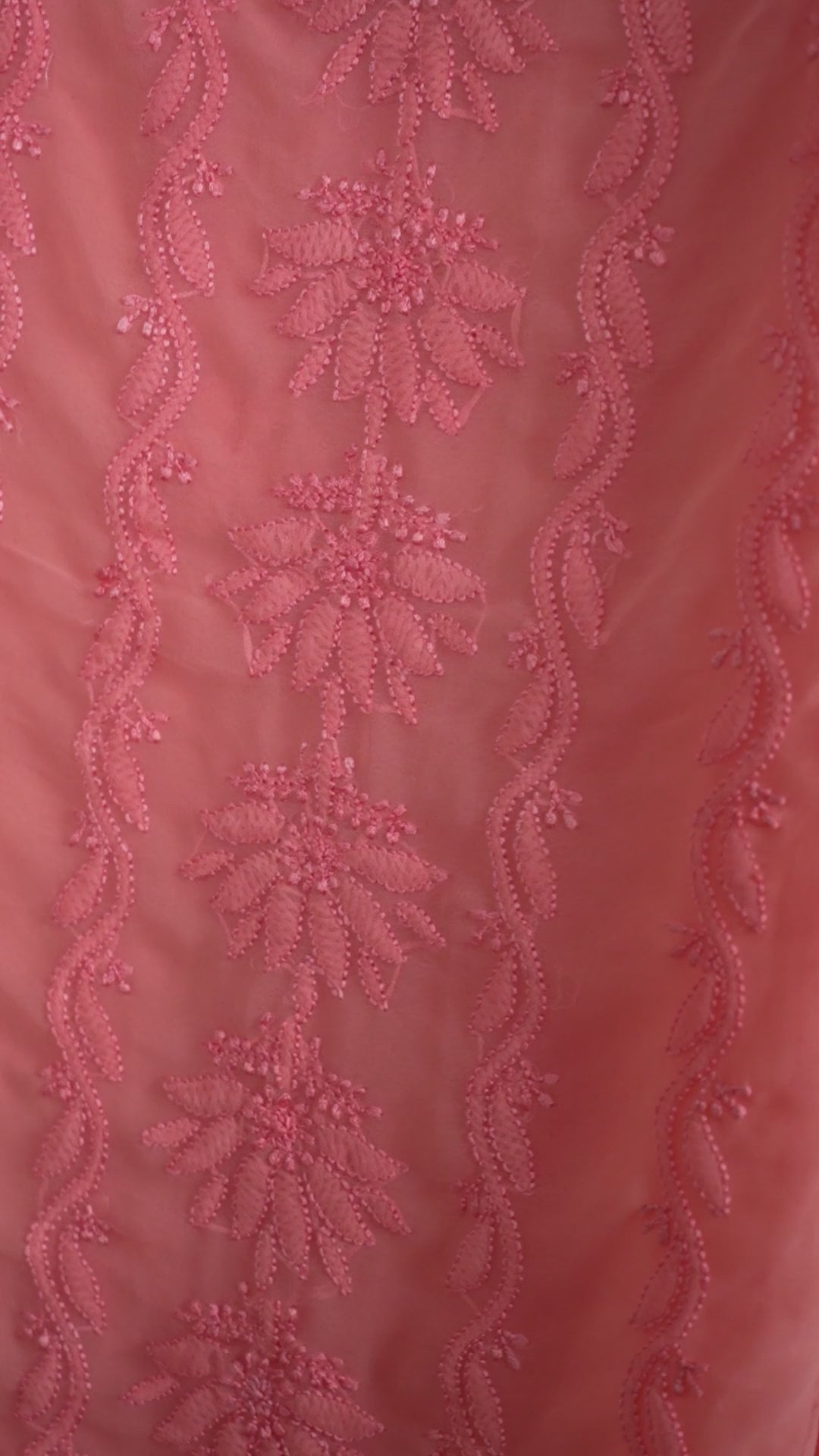Peach-Pink Georgette Saree with Fresh Floral Chikankari Embroidery