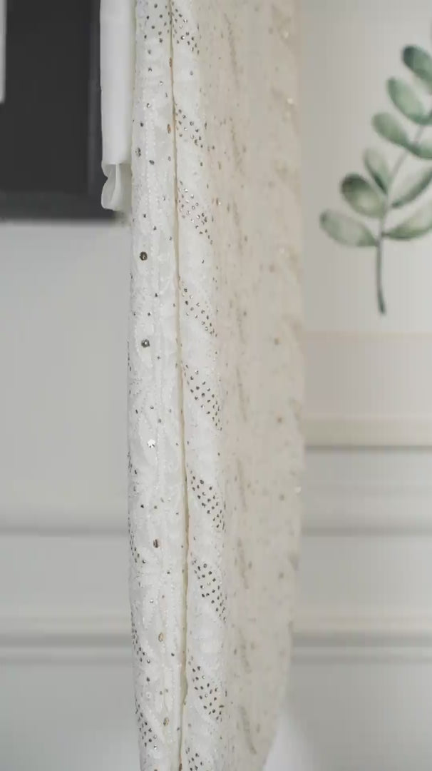 Pure White Pure Georgette Chikankari Unstitched Kurta Piece with Dupatta (Dyeable Fabric)