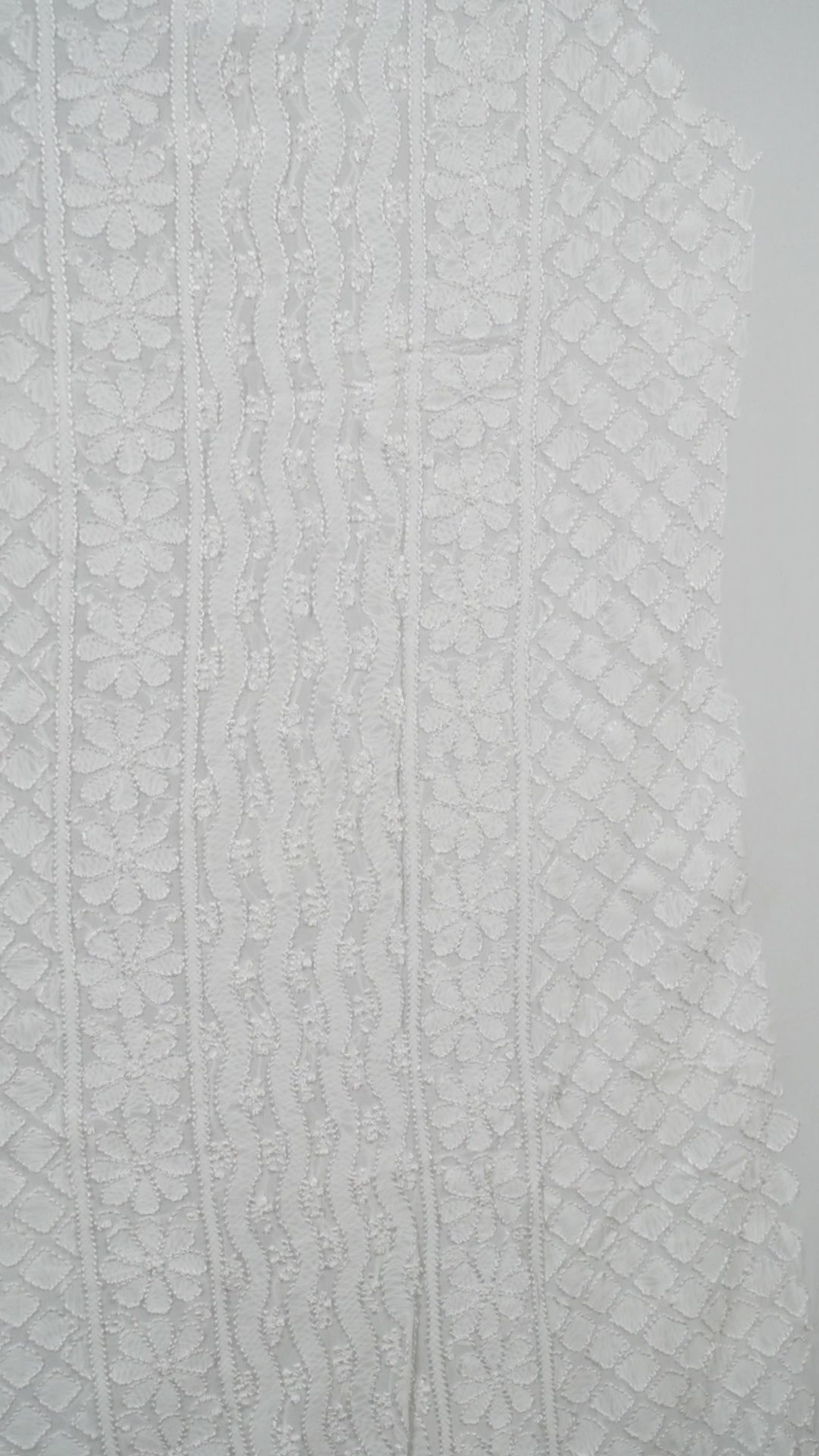 White Pure Georgette Chikankari Unstitched Kurta Dupatta Set with Resham Thread Work