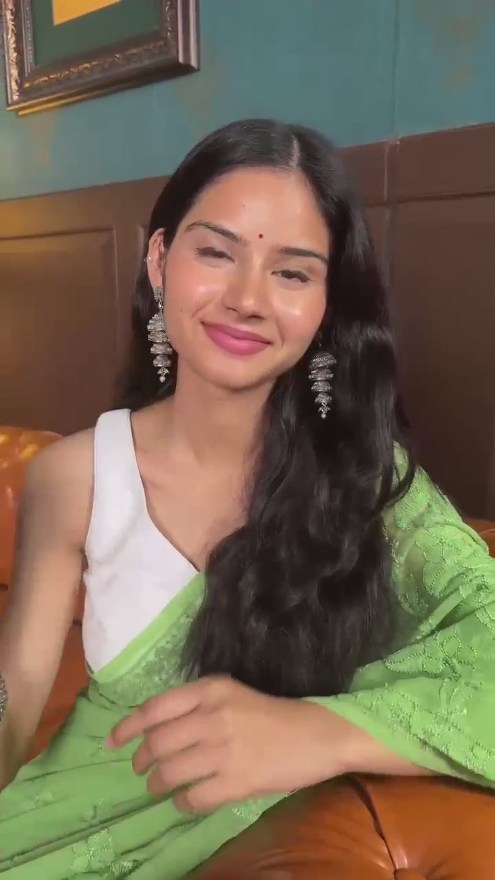 Green Georgette Saree with Intricate Chikankari Embroidery