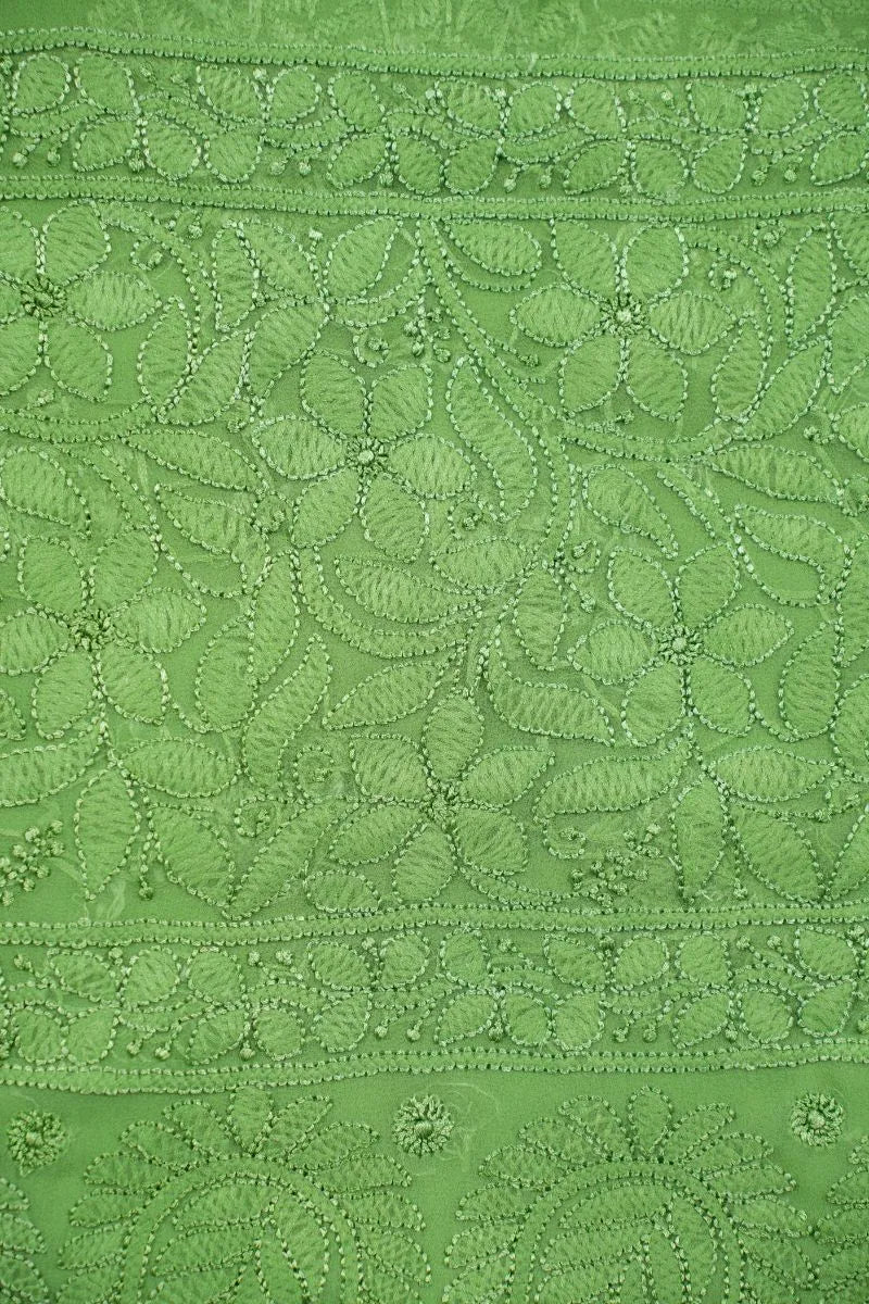 Sage Green Georgette Saree with Delicate Chikankari Embroidery